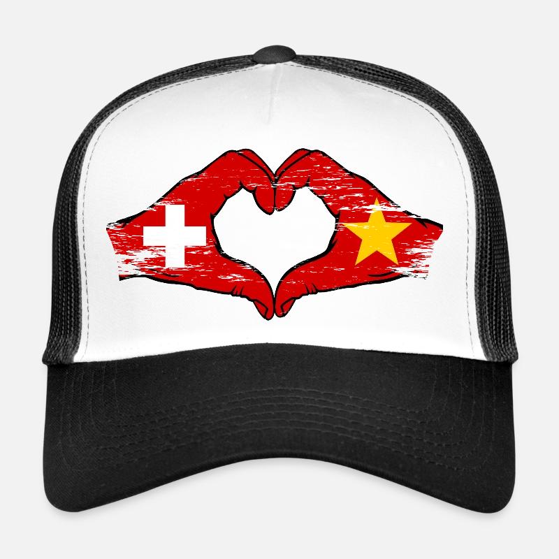 Suisse Vietnam Drapeau Mains Coeur Forme Utilisé Casquette trucker 
