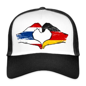 Thailand Deutschland Flagge Hände Herzform used - Trucker Cap - Weiß/Schwarz - Vorne