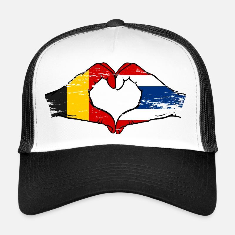 Belgique Drapeau de la Thaïlande mains forme de coeur utilisé Casquette trucker 