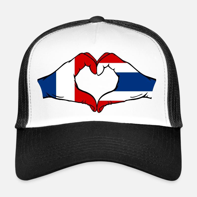 France Thaïlande Drapeau Mains Coeur Forme Casquette trucker 