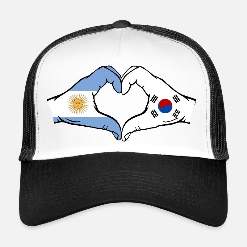 Argentine Corée du Sud Drapeau Mains Coeur Forme - Casquette trucker  - blanc/noir