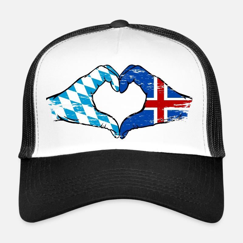 Bavière, Islande, drapeau, aiguilles, forme de coeur utilisé Casquette trucker 