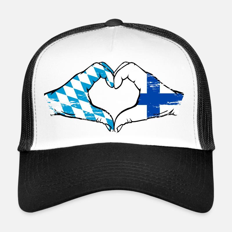 Bavière, Finlande, drapeau, aiguilles, forme de coeur utilisé Casquette trucker 