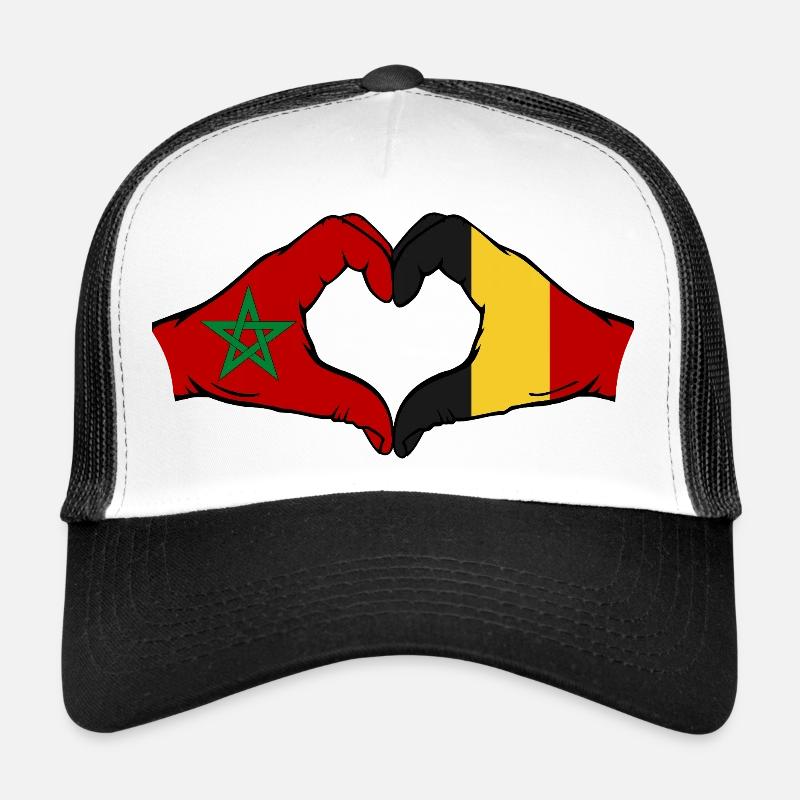 Maroc Belgique Drapeau Mains Coeur Forme Casquette trucker 