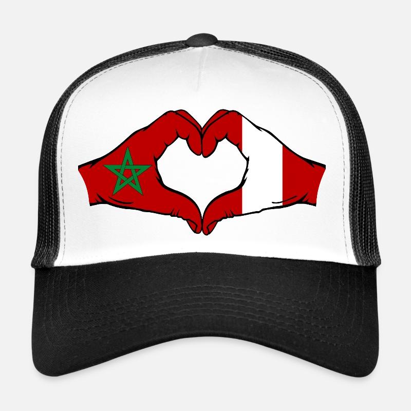 Maroc Pérou Drapeau Mains Coeur Forme Casquette trucker 