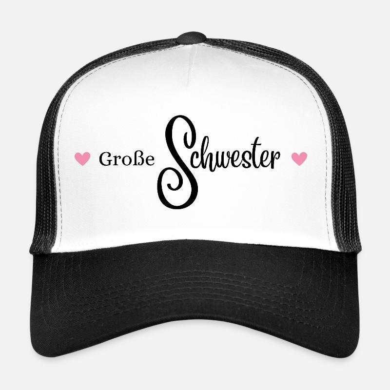 große Schwester, moderner Schriftzug mit Herzen Trucker Cap