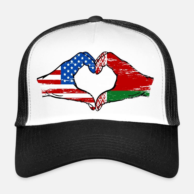 États-Unis Biélorussie drapeau mains forme de coeur utilisé Casquette trucker 
