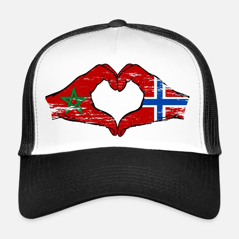 Maroc Norvège drapeau main coeur Utilisé Casquette trucker 