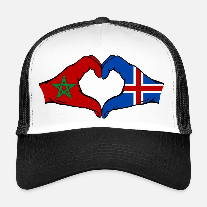 Maroc Islande Drapeau Mains Coeur Forme Casquette trucker 