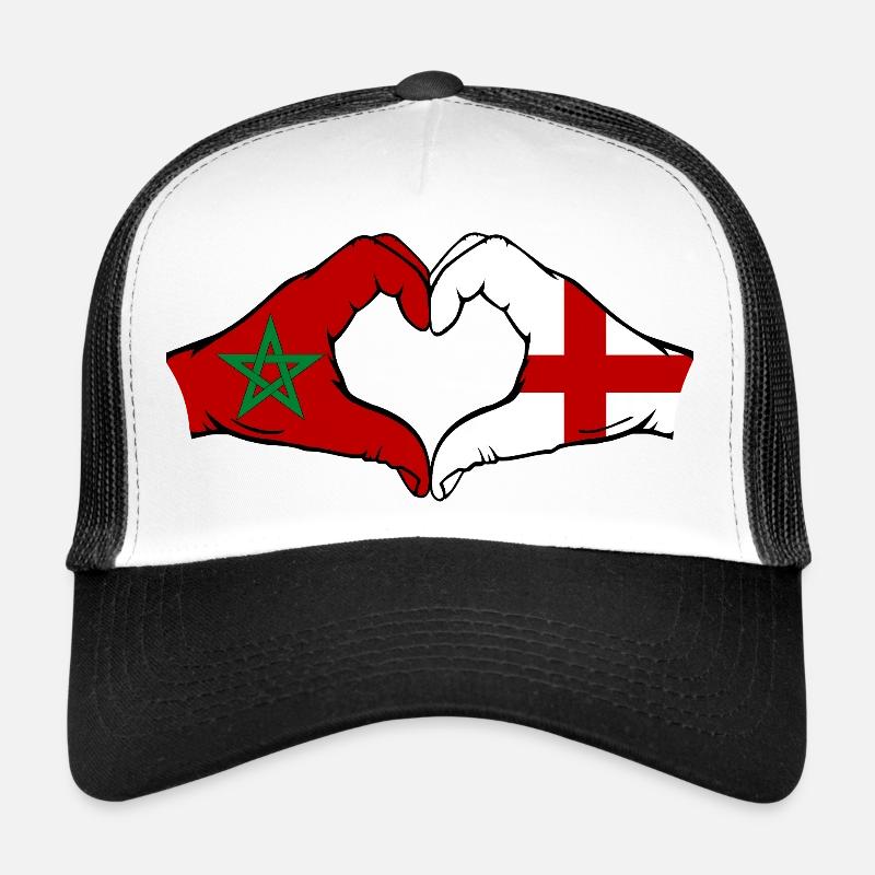 Maroc Angleterre Drapeau Mains Coeur Forme Casquette trucker 