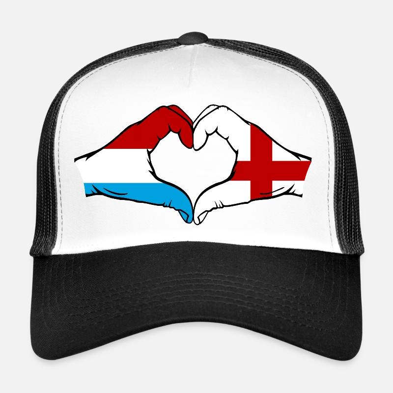 Luxembourg Angleterre Drapeau Mains Coeur Forme Casquette trucker 