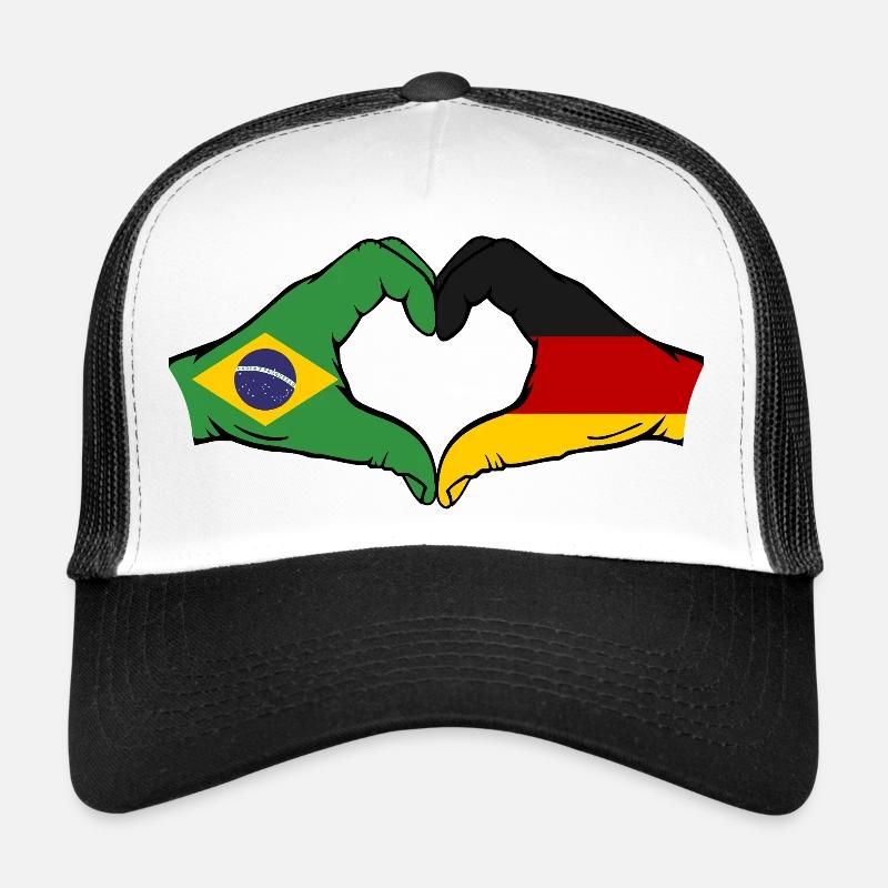Brazil Germany Flag Hand Heart Shape Trucker Cap