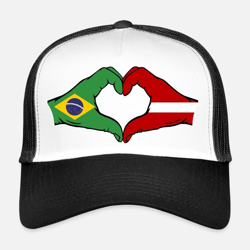 Brésil Lettonie Drapeau Mains Coeur Forme Casquette trucker 