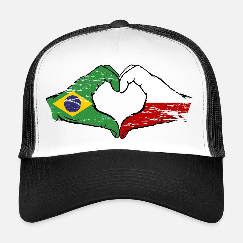 Brésil Pologne Drapeau Main Forme Coeur Utilisé Casquette trucker 