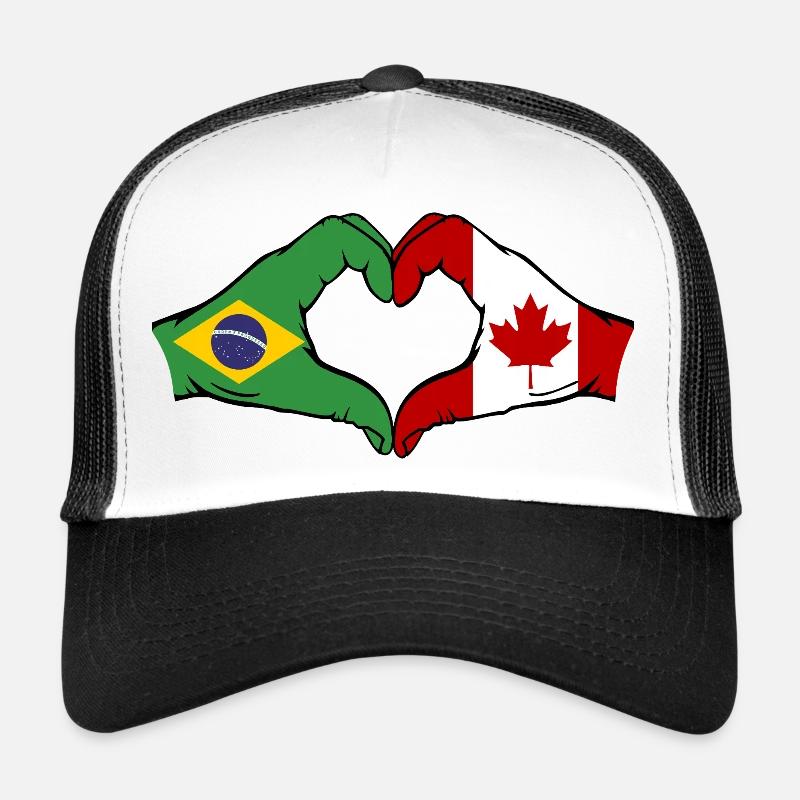 Brazil Canada Flag Hands Heart Shape Trucker Cap