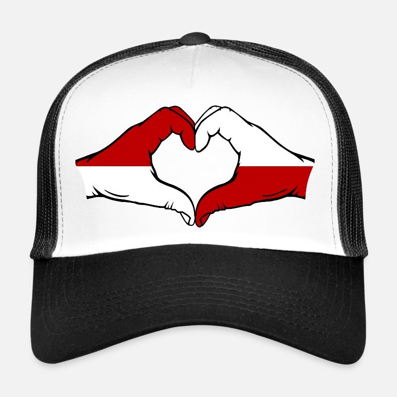 Drapeau de Monaco Pologne main coeur Casquette trucker 