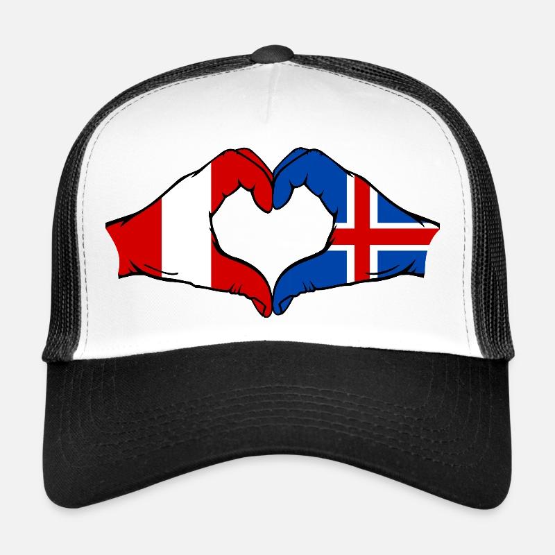 Drapeau de l'île du Pérou, mains en forme de cœur Casquette trucker 