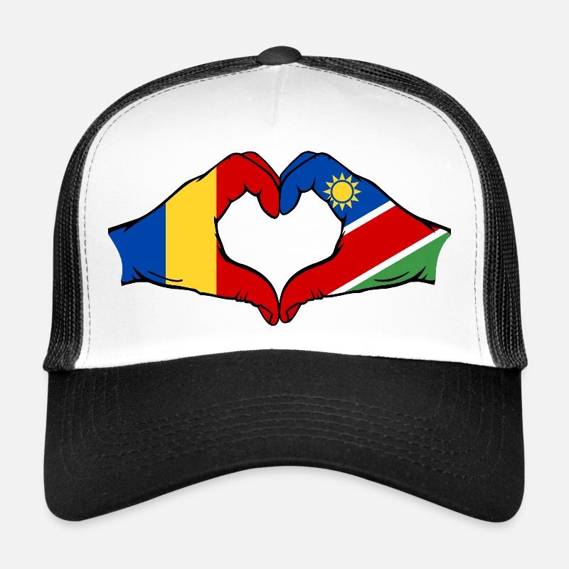 Romania Namibia flag hands heart shape Trucker Cap