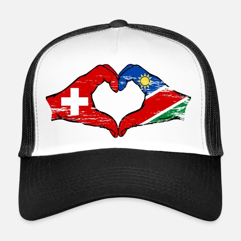 Drapeau Suisse Namibie mains en forme de cœur utilisé Casquette trucker 