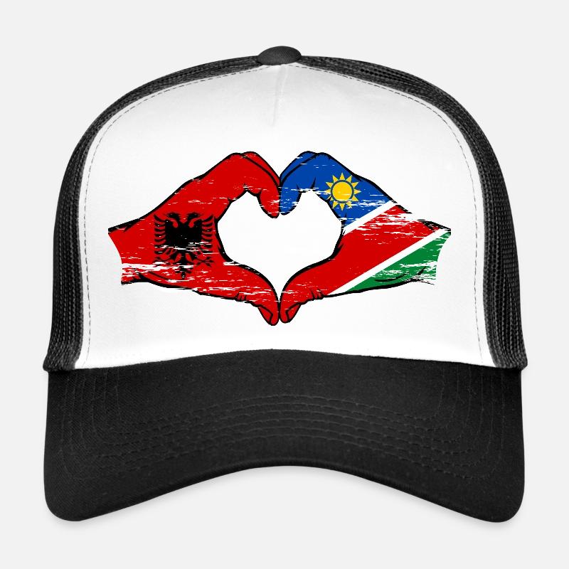 Albania Namibia Flag Hands Heart Shape Used Trucker Cap