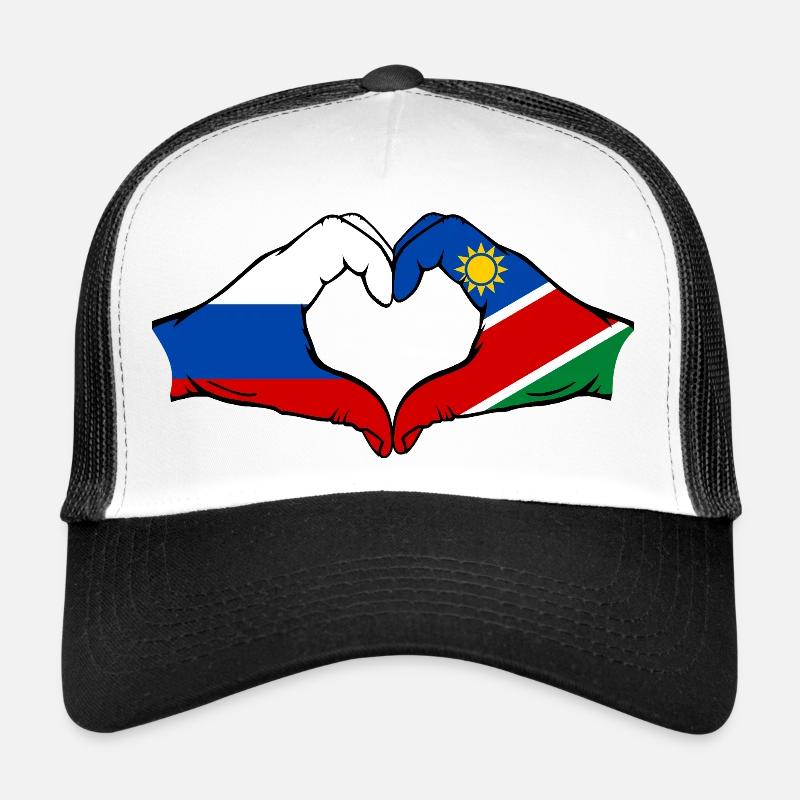 Russia Namibia flag hands heart shape Trucker Cap