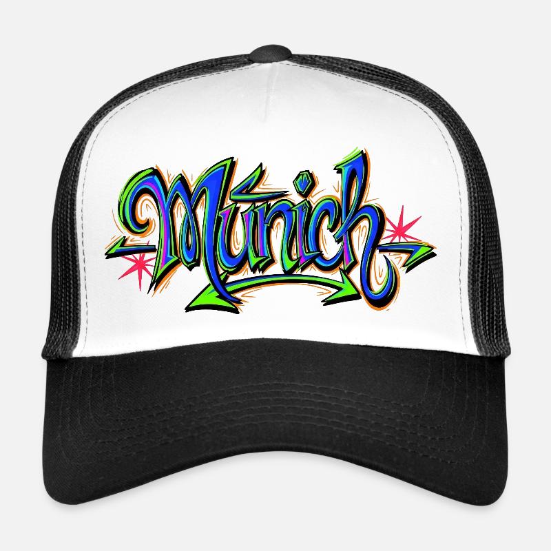 Graffiti Word Art aux couleurs néon à Munich Casquette trucker 