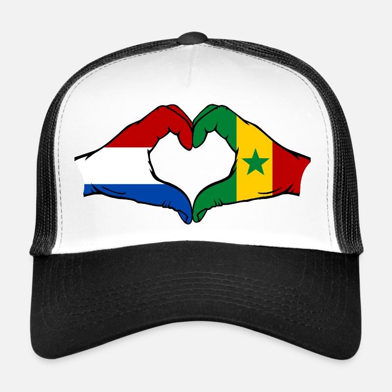 Holland Senegal flag hands heart shape Trucker Cap