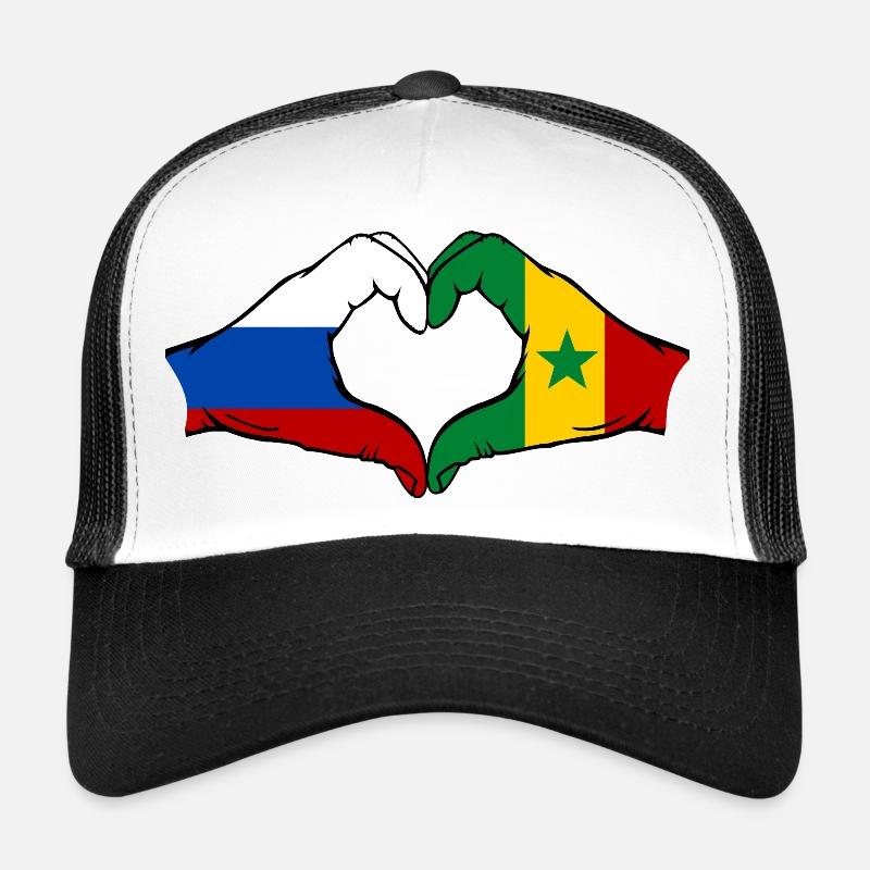 Russie Sénégal Drapeau Mains Coeur Forme Casquette trucker 