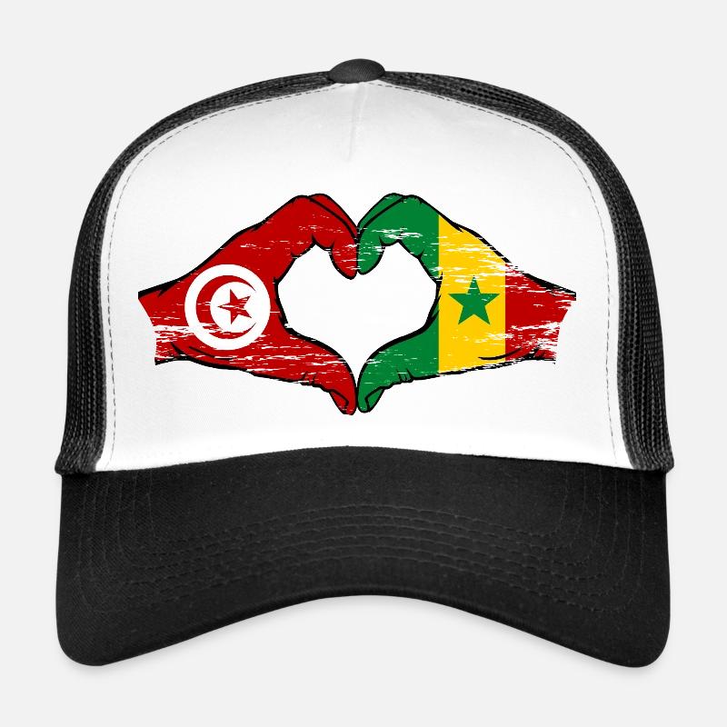 Tunisie Sénégal drapeau mains forme coeur utilisé Casquette trucker 