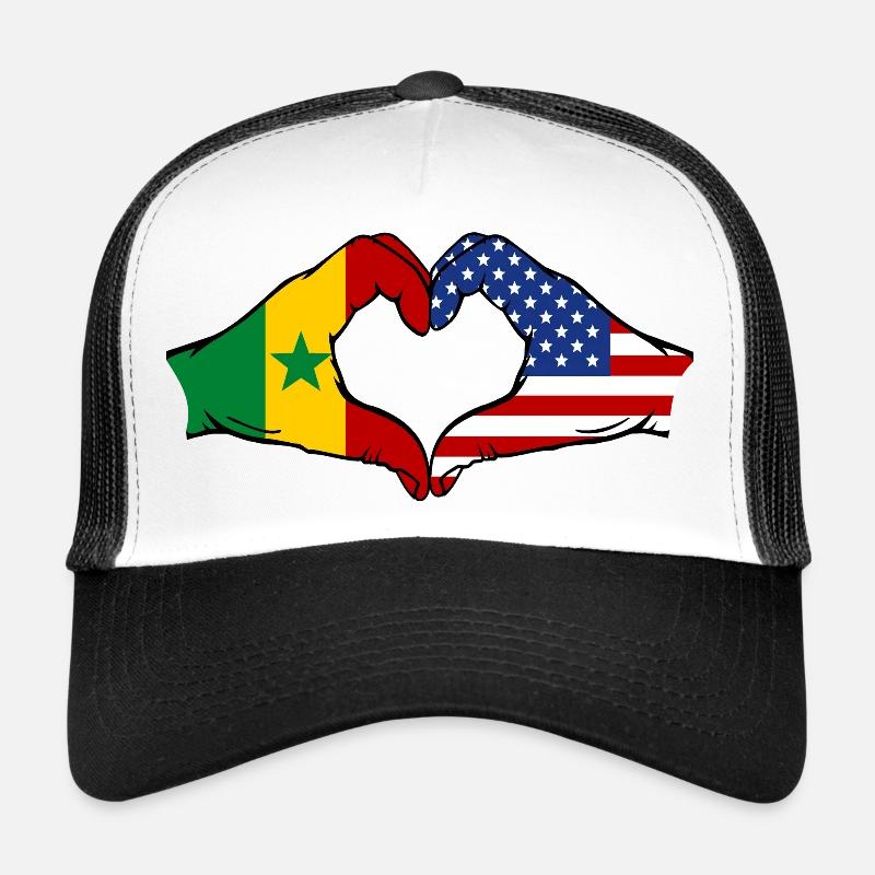 Senegal USA Flag Hands Heart Shape Trucker Cap
