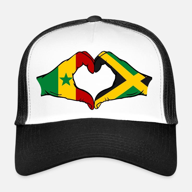 Senegal Jamaica flag hands heart shape used Trucker Cap
