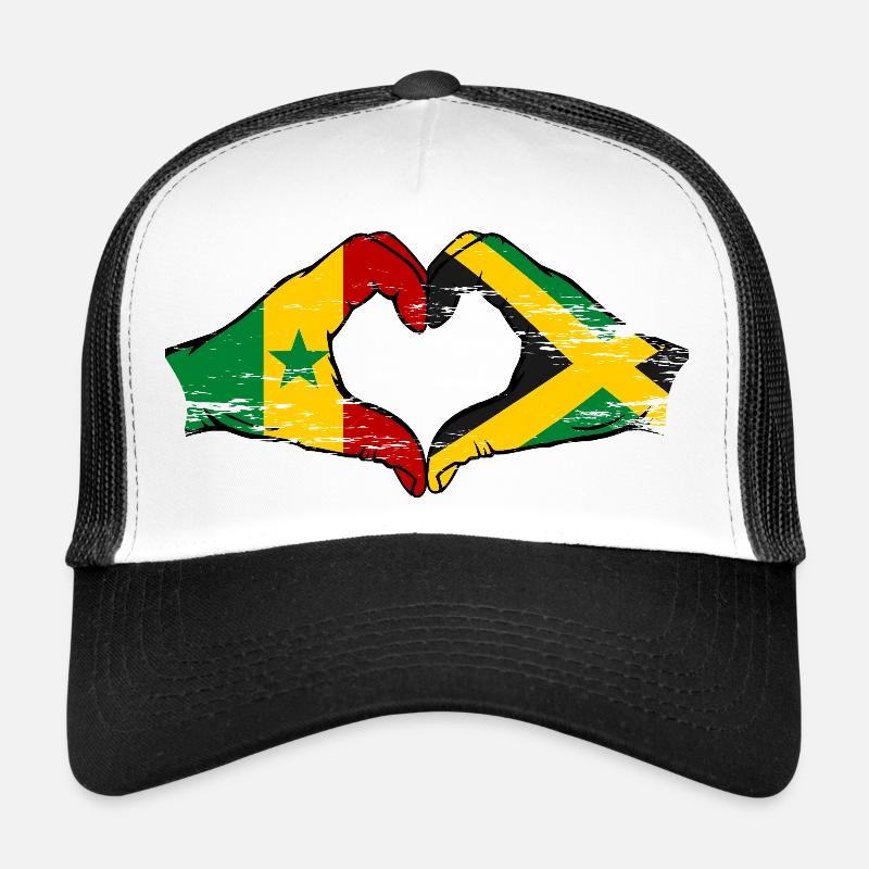 Sénégal Jamaïque drapeau mains forme de coeur utilisé Casquette trucker 