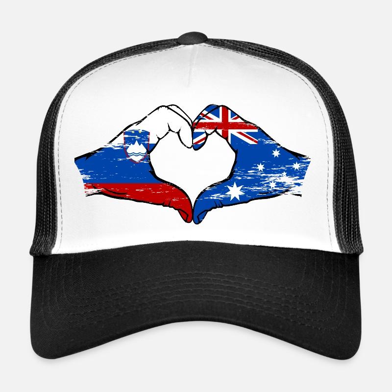 Australia Slovenia flags hands used Trucker Cap
