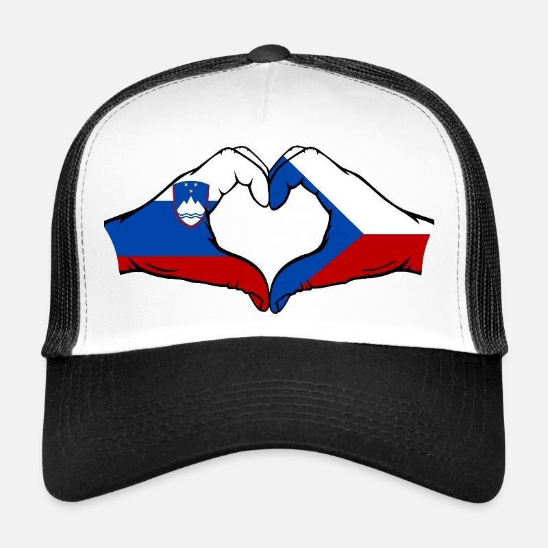 Slovenia Czech Republic flag hands Trucker Cap