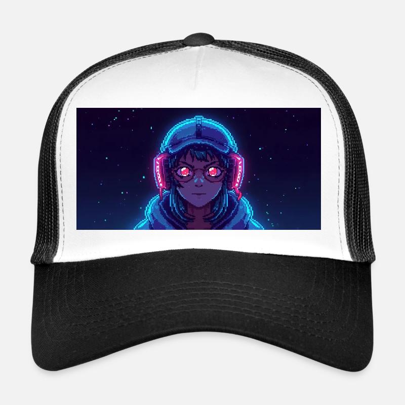 Neon Gamerin mit Kopfhörern Trucker Cap