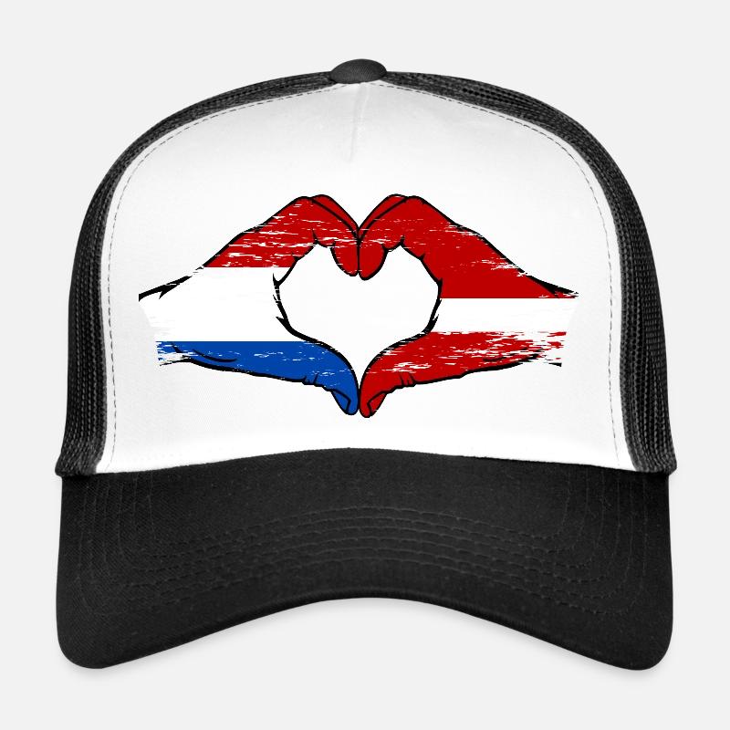 Hollande Lettonie drapeau mains forme de coeur utilisé Casquette trucker 