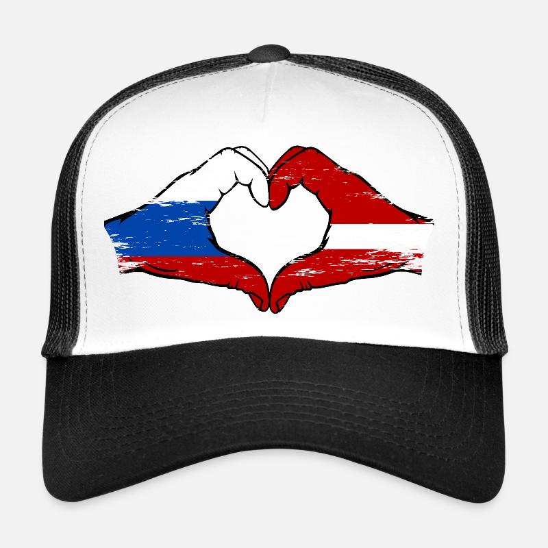 Russie Lettonie Drapeau Mains Coeur Forme Casquette trucker 