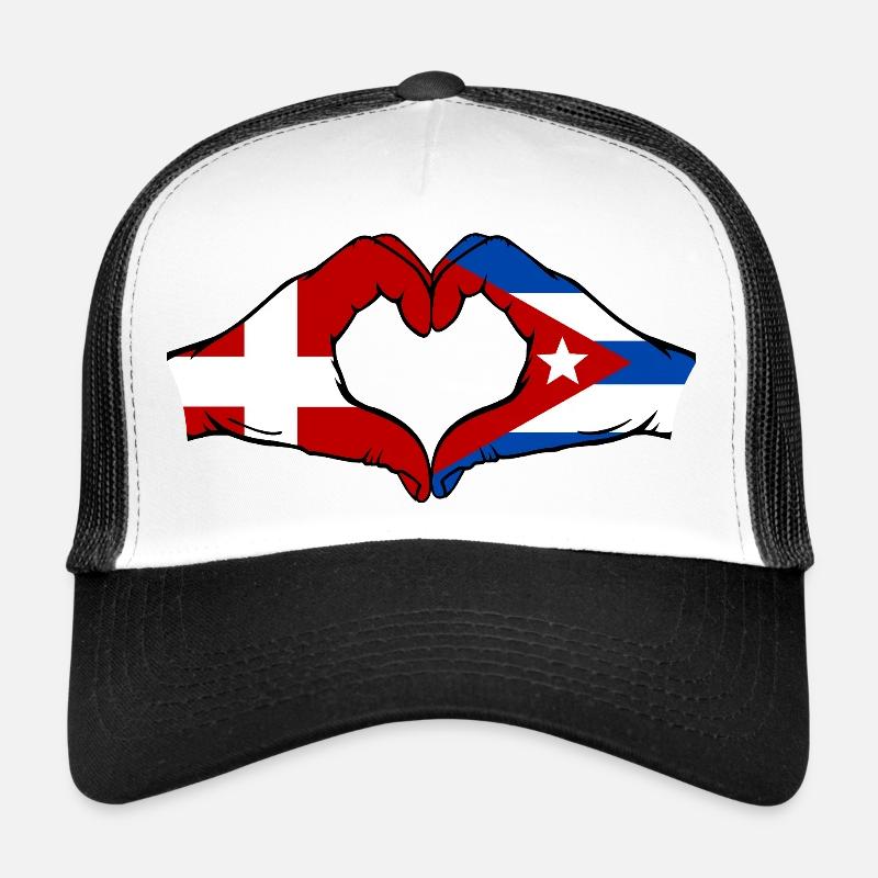 Denmark Cuba Flag Hands Heart Trucker Cap