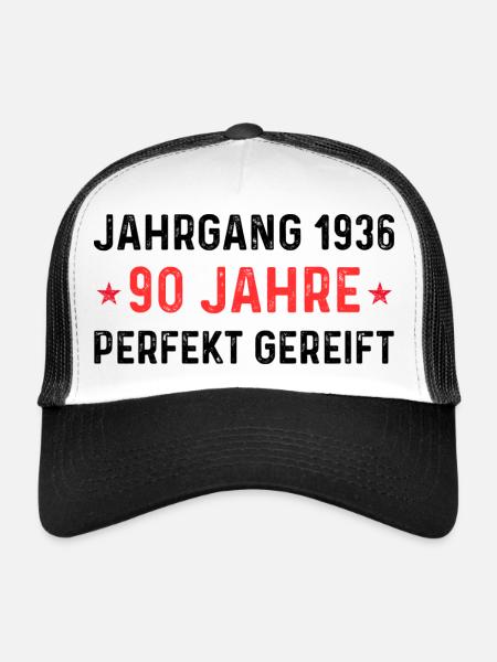 Millésime 1936 – 90 ans parfaitement maturé - Casquette trucker  - blanc/noir - Devant