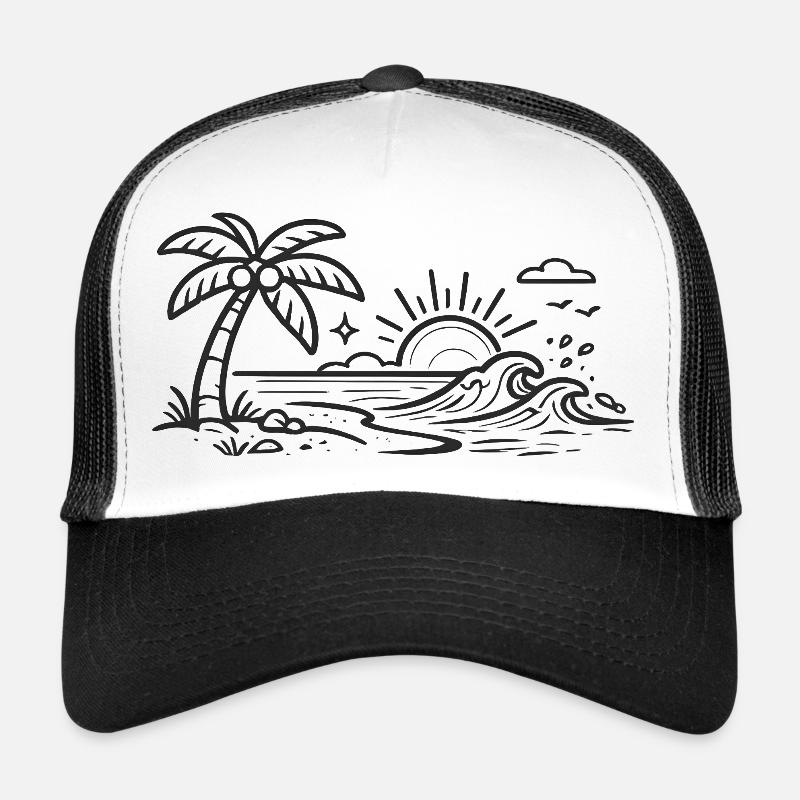 Art en lignes de vagues de palmier tropicales Casquette trucker 