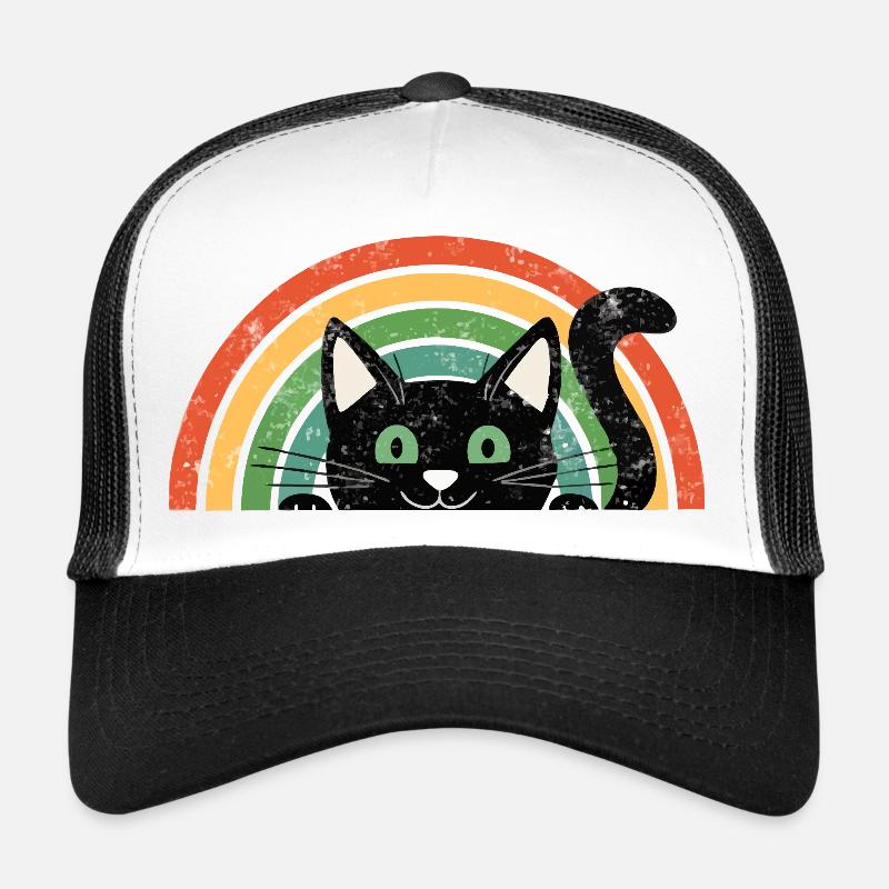 Black Cat in Rainbow Retro Rainbow Cats Trucker Cap