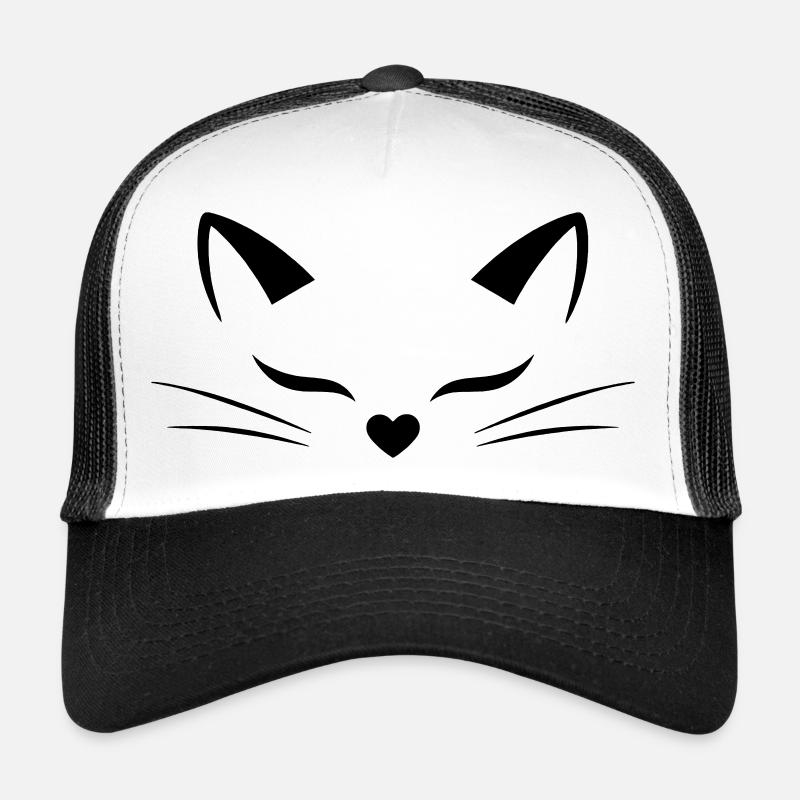 Visage de chat mignon avec nez en forme de cœur | Style d’art lineal Casquette trucker 