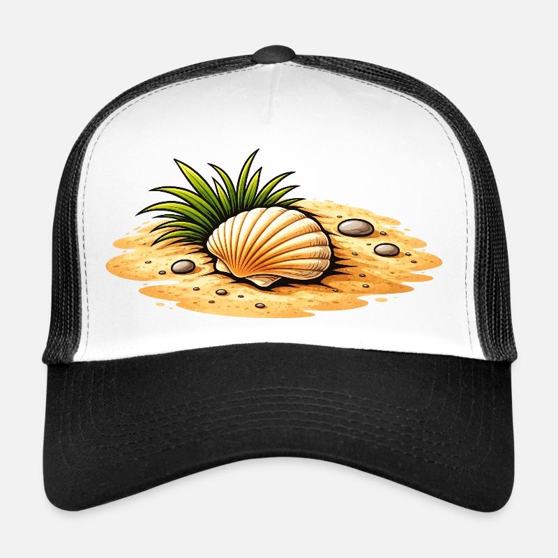 Illustration de plage de coquillages Motif côtier maritime Casquette trucker 