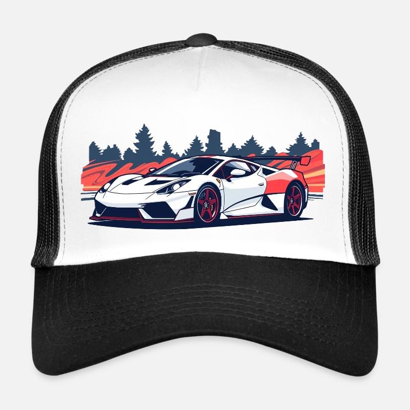 Supercar de course avec un accent rouge - Casquette trucker  - blanc/noir