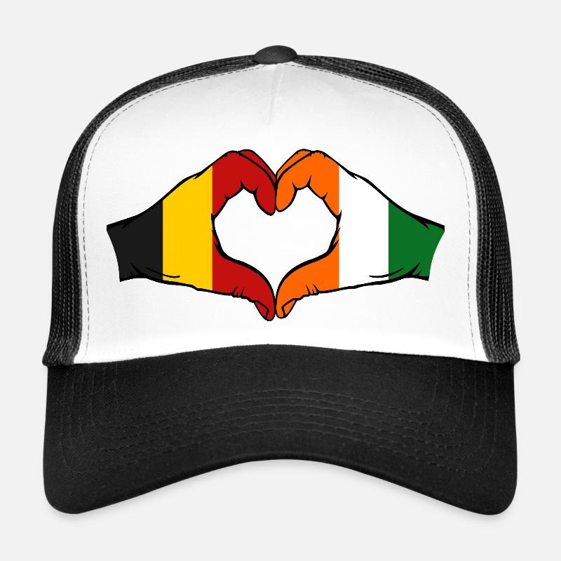 Belgium Côte d'Ivoire Flag Hands Heart Shape - Trucker Cap - white/black