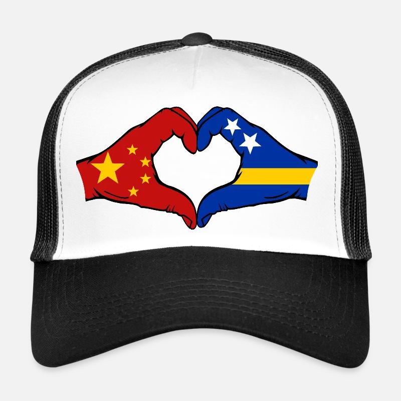 Drapeau de Chine Curaçao Mains en forme de cœur Casquette trucker 