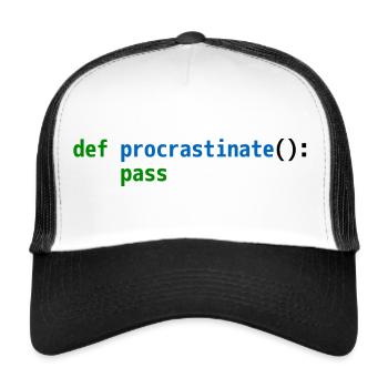 def procrastinate pass Funny Python Code Design - Trucker Cap - white/black - Front