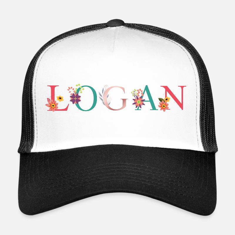 LOGAN Art du nom avec fleurs brodées Casquette trucker 