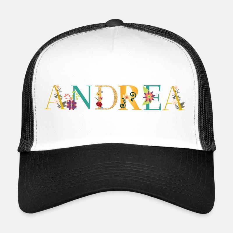 Le nom d’ANDREA est orné de fleurs Casquette trucker 