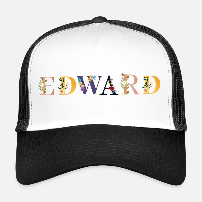 EDWARD Name mit Blumen geschmückt - Trucker Cap - Weiß/Schwarz